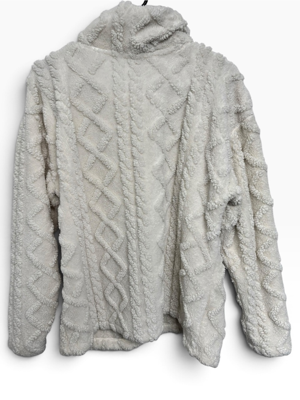 Eddie Bauer Cream Sherpa Fleece Cable Knit Cowl Neck Pullover Sweater (Size M) - Picture 3 of 4